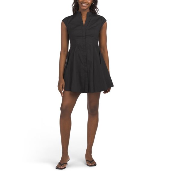DONNA MORGAN Black Poplin Mini Shirt Dress - Picture 1 of 2